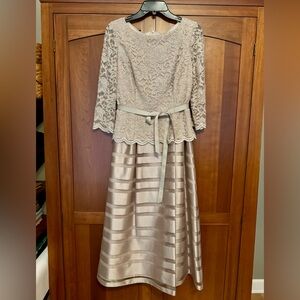 Alex Evenings Dress - champagne lace & striped organza